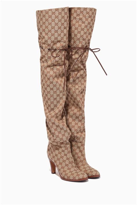 gucci gg wool boots|Gucci print thigh high boots.